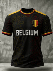 Herren Belgien Fußball Kurzarm Rundhals T-Shirt