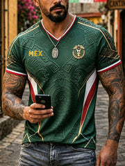 Herren Mexiko Fußball-Liebhaber Kunst bedrucktes V-Neck T-Shirt