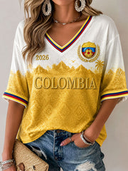 Damen T-Shirt mit Kolumbien-Fußball-Print, Freizeit