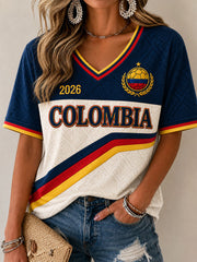 Damen Kolumbien Fußball-Print Freizeit-T-Shirt