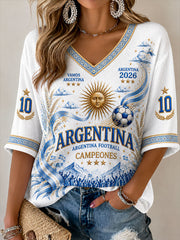 Damen Waffel-T-Shirt im argentinischen Fußball-Stil, 2026