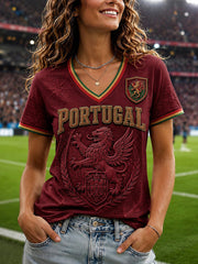 Portugal Damen T-Shirt mit V-Ausschnitt und Print