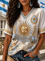 Damen Argentinien Fußball T-Shirt Kurzarm