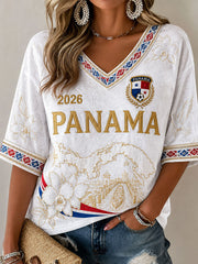 Damen-T-Shirt mit Panama-Fußball-Print, leger