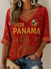 Damen Panama Fußball-Print Freizeit-T-Shirt