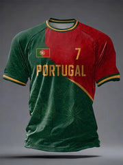 Herren T-Shirt mit portugiesischem Fußball-Print, lässig, kurzärmlig
