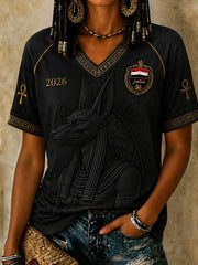 Ägyptische Anubis V-Neck T-Shirts für Damen