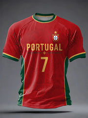 Bedrucktes lässiges T-Shirt für Herren mit kurzen Ärmeln – portugiesischer Fußball