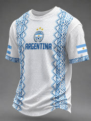 Herren Argentinien Fußball Waffel-Kurzarmshirt