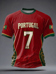 Herren T-Shirt mit portugiesischem Fußball-Print, lässig, kurzärmelig