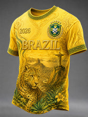 Men's Brazil Football Print Casual T-Shirt