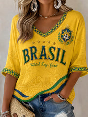 Women's Gift For Football Fans Print Casual Half-Sleeve V-Neck T-Shirt