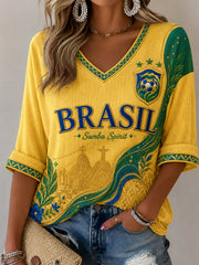 Women's Gift For Football Fans Print Casual Half-Sleeve V-Neck T-Shirt