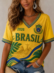 Women's Gift For Football Fans Print Casual V-Neck Tee