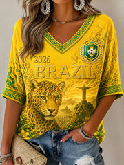Women’s Brazilian Football Print Casual T-Shirt