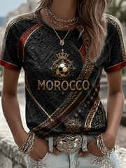 Women's Morocco Football Printed round neck short sleeve T-shirt