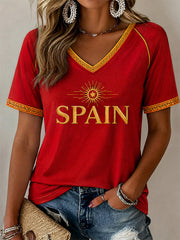 Women's Gift For Football Fans Print Casual V-Neck Tee