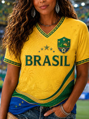 Women's Gift For Football Fans Print Casual V-Neck Tee