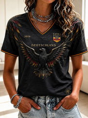 Women's Germany Football Printed V-neck T-shirt