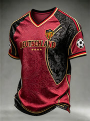 Men's Contrast Color Design Football Element Pattern Print V-neck T-shirt