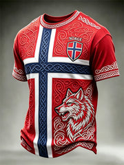 Men's Norway Football Viking Wolf Celtic Knot Flag Print short sleeves t-shirt