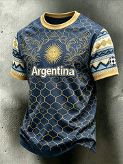 Men's Color Combination Design Football Element Pattern Print T-shirt