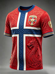 Men's Norway Football Inspired Viking Celtic Print Short Sleeves T-shirt
