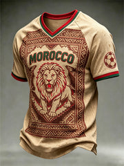 Men's Color Combination Design Football Element Pattern Print V-neck T-shirt