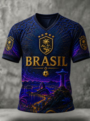 Men's Brazil Football Fan Gift Art Print V-neck Short Sleeve T-shirt