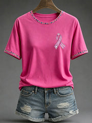 Women's Breast Cancer Awareness Print Casual T-Shirt