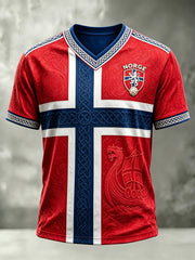 Men's Viking Celtic Print Norway Football Fan V-neck T-shirt
