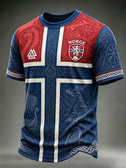 Men's Viking Inspired Pattern Print Norway Football Fan Short Sleeves T-shirt