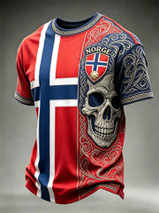 Men's Norway Football Viking Skull Celtic Knot Flag Colorblock Print short sleeves t-shirt
