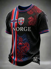 Men's Norway Football Viking Inspired Pattern Print Short Sleeves T-shirt