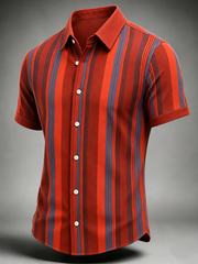 Men's Retro striped print Short Sleeve Shirt