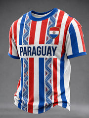 Men's Paraguay Football Fan Gift Art Print Casual Short Sleeve T-shirt
