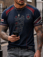 Men's England Football Lover Lions Roses Art Printed T-shirt