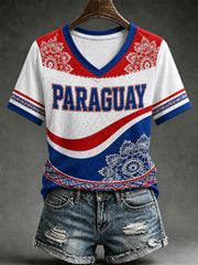 Women's Paraguay Football Fan Gift Art Print Casual Short Sleeve T-shirt