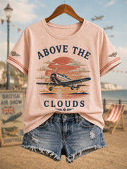 Women's Vintage Coastal Aviation Print Casual Tee