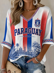 Women's Gift For Paraguay Football Fans Casual Half-Sleeve V-Neck T-Shirt