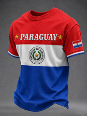 Men's Paraguay Football Fan Gift Art Print Casual Short Sleeve T-shirt