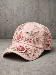 Unisex Pink Floral Embroidery Art Hat