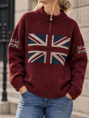 Women's UK Flag Print Casual Zipper Pullover
