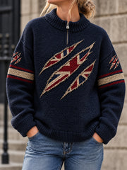 Women's UK Flag Print Casual Zipper Pullover