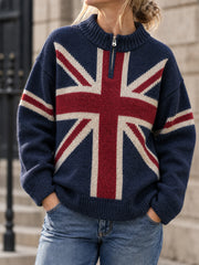 Women's UK Flag Print Casual Zipper Pullover