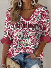 Women's England Rugby Roses Printed Waffle T-shirt