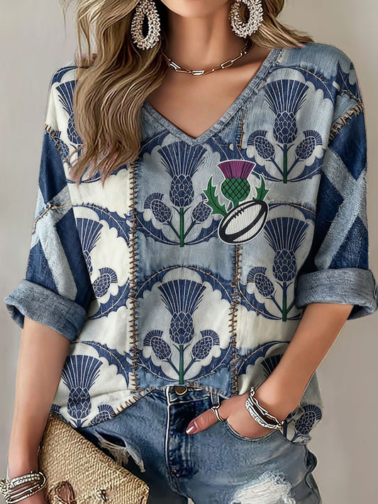 Women's Scotland Rugby Lover Printed Waffle Tops