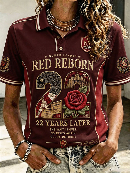Women's North London 22 Red Reborn Champion Football Lover Printed Casual Tops