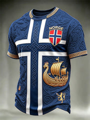 Men's Norway Football Viking Ship & Dragons Celtic Flag Colorblock Print short sleeves t-shirt