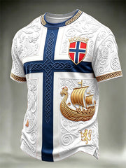 Men's Norway Football Viking Ship & Dragons Celtic Flag Colorblock Print short sleeves t-shirt